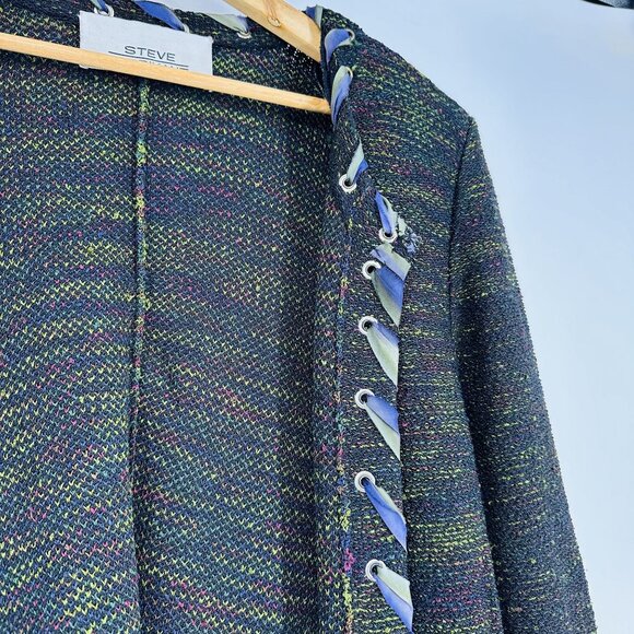 Steve Fabrikant Vintage Green Multi Knit Ribbon Long Sleeve Cardigan Sweater XL - Picture 4 of 9